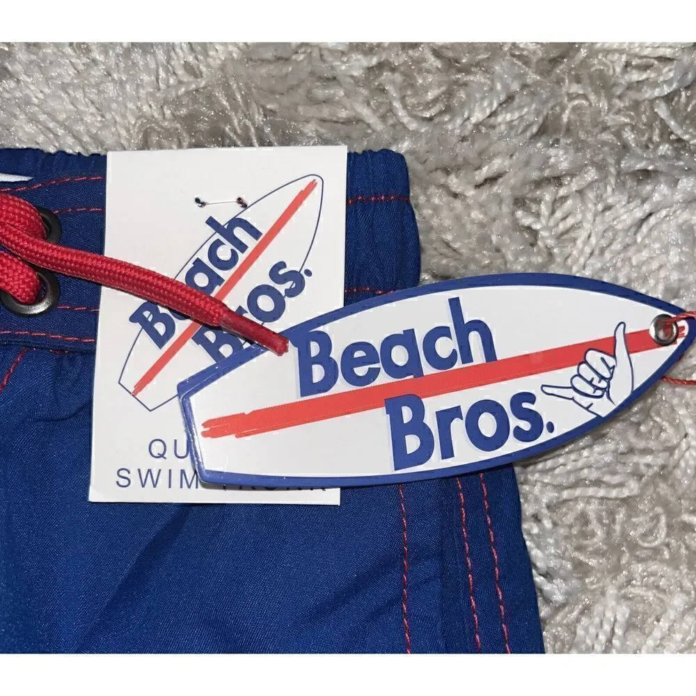New Beach Bros. Navy Blue & Red Toddler Boy Swim Trunks Bathing Suit 2T NWT $28